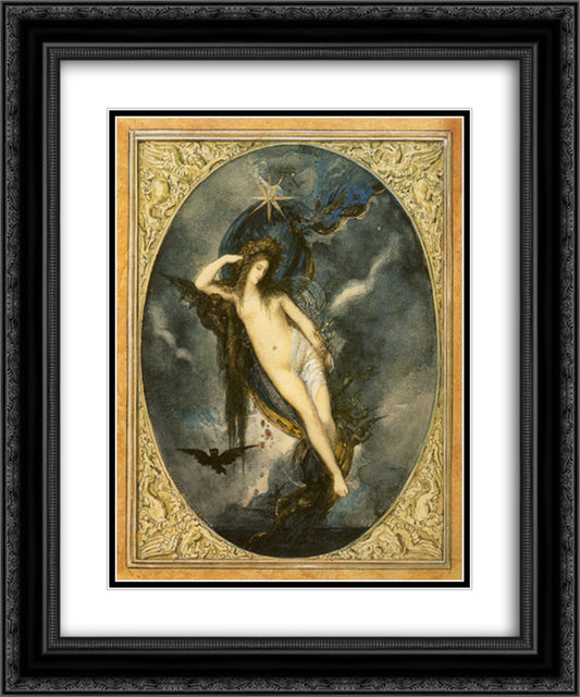 Night 20x24 Black Ornate Wood Framed Art Print Poster with Double Matting by Moreau, Gustave