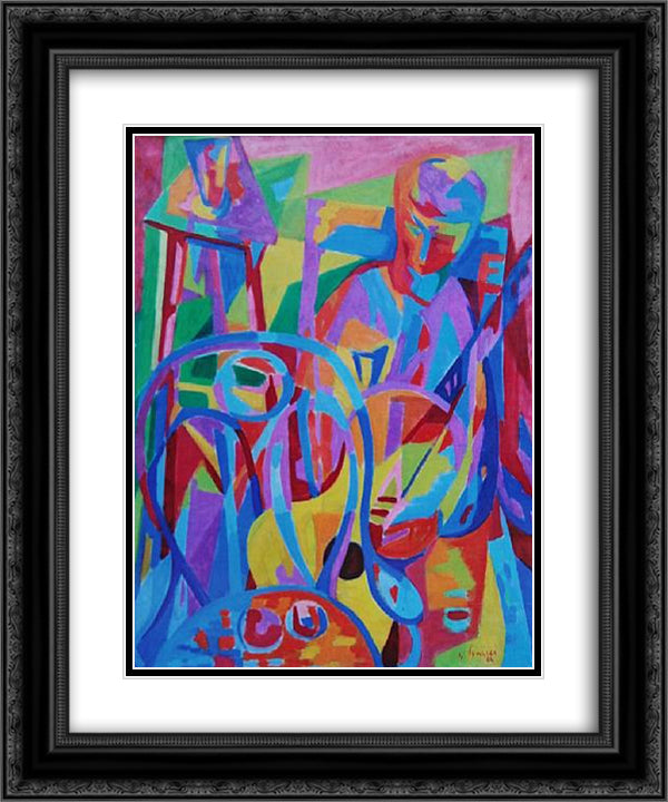 La Guitare 20x24 Black Ornate Wood Framed Art Print Poster with Double Matting by Singier, Gustave