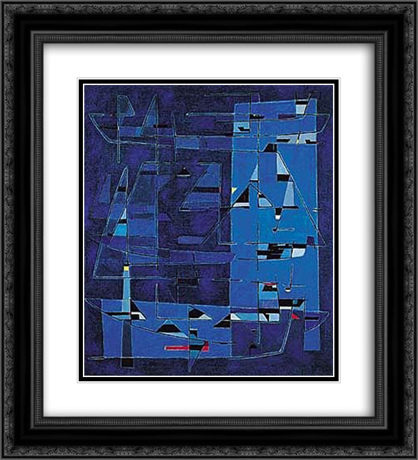 Vue sur le Port 20x22 Black Ornate Wood Framed Art Print Poster with Double Matting by Singier, Gustave
