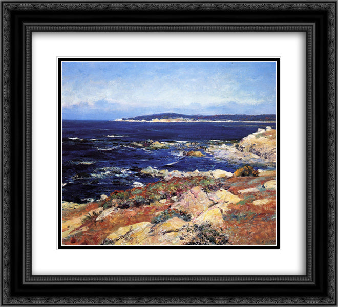 Carmel Seascape 22x20 Black Ornate Wood Framed Art Print Poster with Double Matting by Rose, Guy