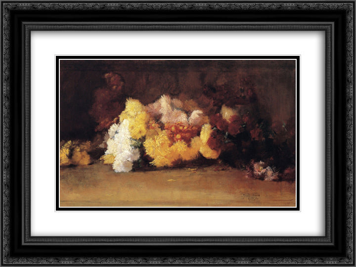 Chrysanthemums 24x18 Black Ornate Wood Framed Art Print Poster with Double Matting by Rose, Guy