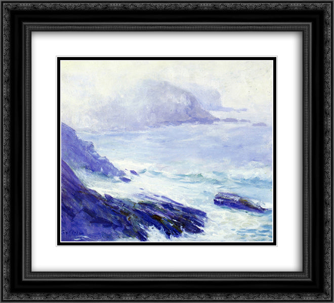 Coastline 22x20 Black Ornate Wood Framed Art Print Poster with Double Matting by Rose, Guy