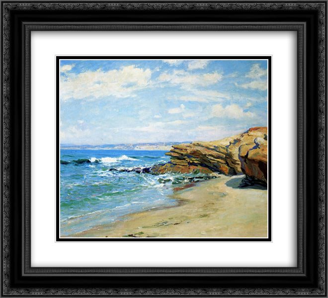 La Jolla Beach 22x20 Black Ornate Wood Framed Art Print Poster with Double Matting by Rose, Guy