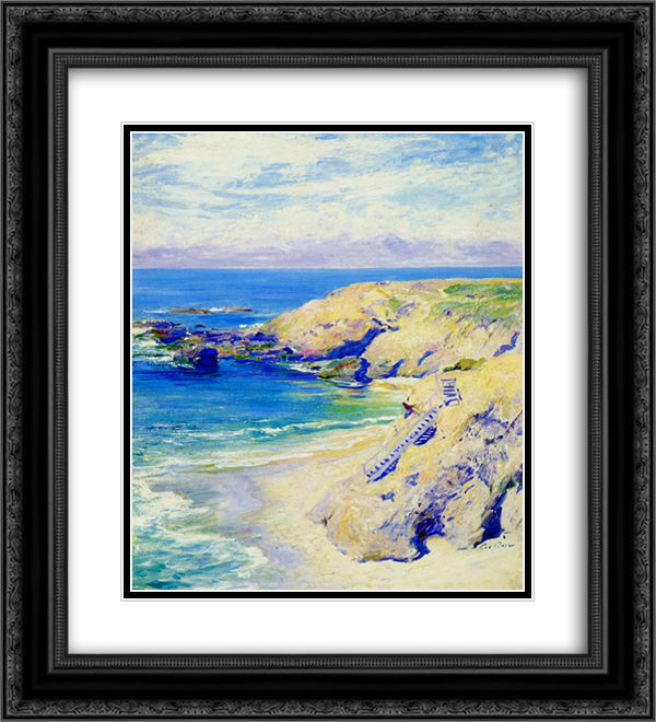 La Jolla Cove 20x22 Black Ornate Wood Framed Art Print Poster with Double Matting by Rose, Guy