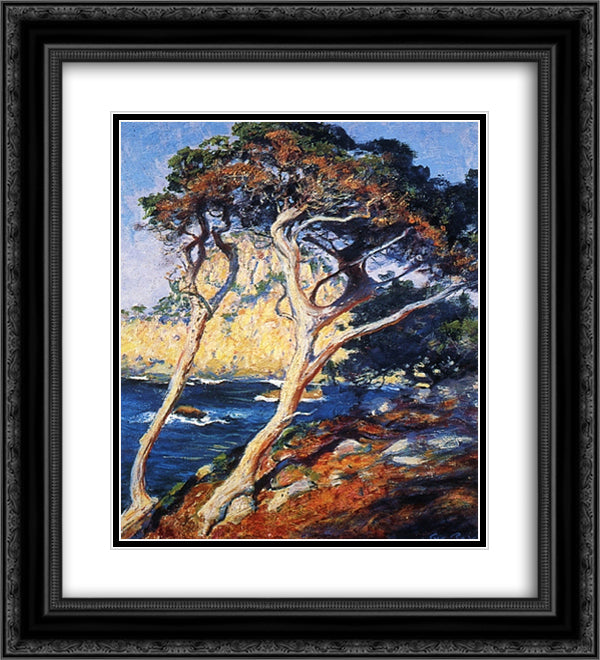 Point Lobos Trees 20x22 Black Ornate Wood Framed Art Print Poster with Double Matting by Rose, Guy