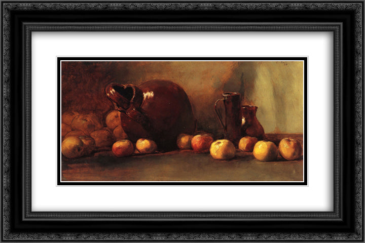 Still Life Jug with Fruit 24x16 Black Ornate Wood Framed Art Print Poster with Double Matting by Rose, Guy