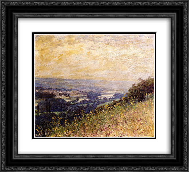 The Distant Town 22x20 Black Ornate Wood Framed Art Print Poster with Double Matting by Rose, Guy