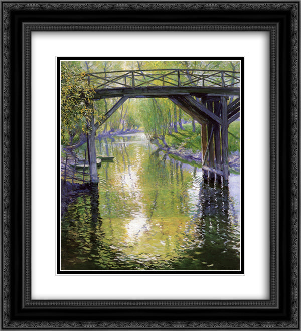 The Old Bridge, France 20x22 Black Ornate Wood Framed Art Print Poster with Double Matting by Rose, Guy