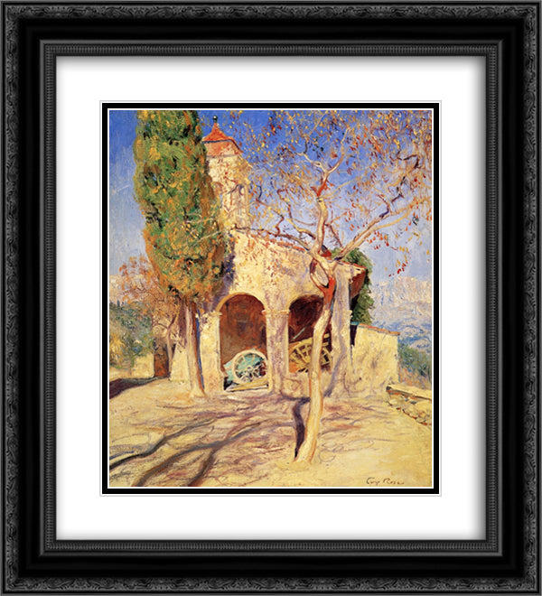 The Old Church at Cagnes 20x22 Black Ornate Wood Framed Art Print Poster with Double Matting by Rose, Guy