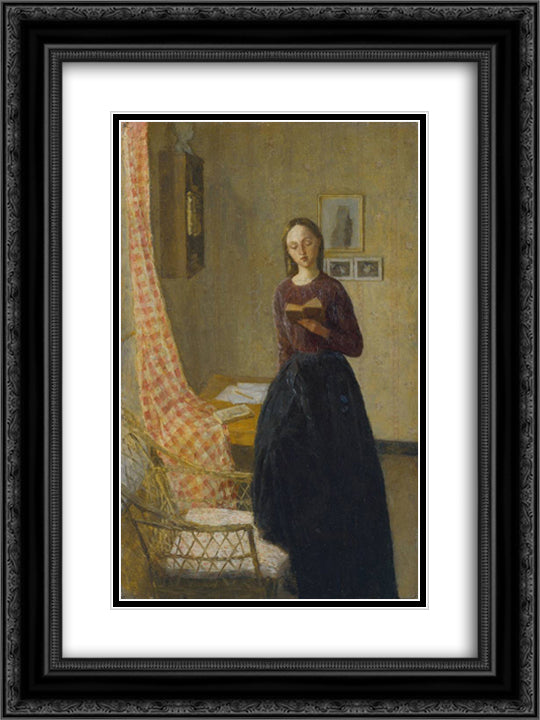 A Lady Reading 18x24 Black Ornate Wood Framed Art Print Poster with Double Matting by John, Gwen