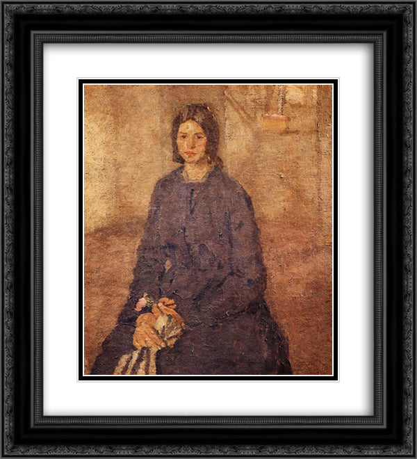 Girl Holding a Rose 20x22 Black Ornate Wood Framed Art Print Poster with Double Matting by John, Gwen