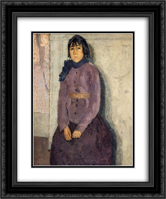 Girl with a Blue Scarf 20x24 Black Ornate Wood Framed Art Print Poster with Double Matting by John, Gwen