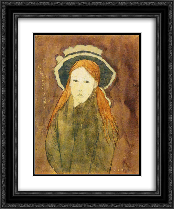 Little girl wearing large hat 20x24 Black Ornate Wood Framed Art Print Poster with Double Matting by John, Gwen