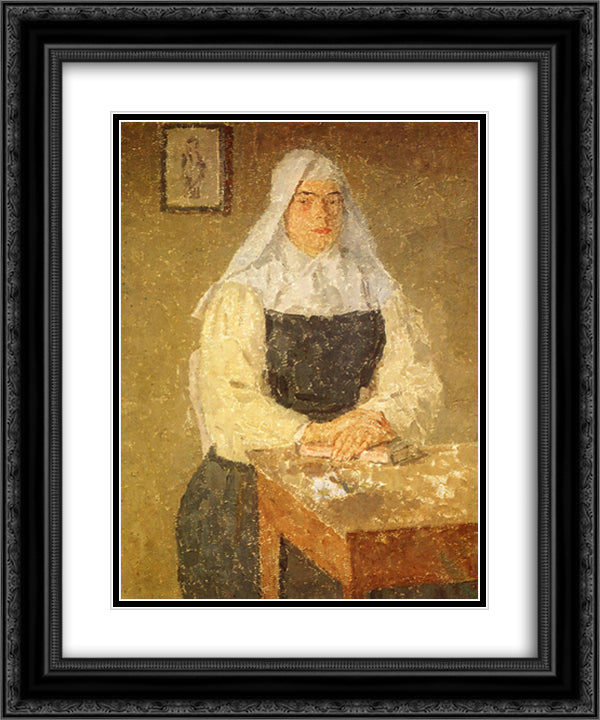 Marie Poussepin Seated at a Table 20x24 Black Ornate Wood Framed Art Print Poster with Double Matting by John, Gwen