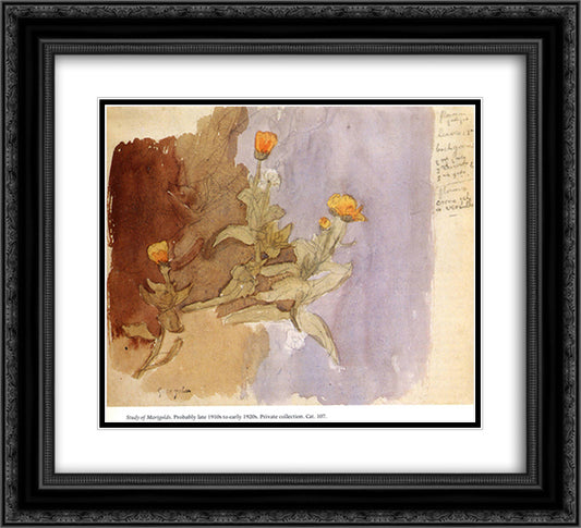 Study of Marigolds 22x20 Black Ornate Wood Framed Art Print Poster with Double Matting by John, Gwen