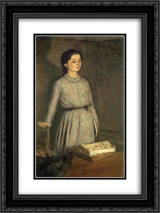 The Student 18x24 Black Ornate Wood Framed Art Print Poster with Double Matting by John, Gwen