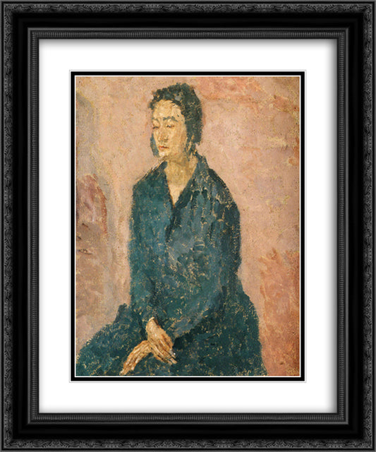 Woman with Hands Crossed 20x24 Black Ornate Wood Framed Art Print Poster with Double Matting by John, Gwen
