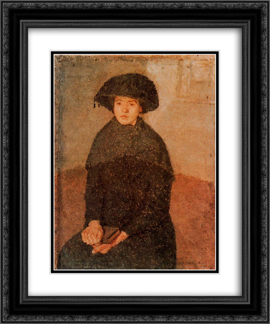 Young Woman Wearing a Large Hat 20x24 Black Ornate Wood Framed Art Print Poster with Double Matting by John, Gwen