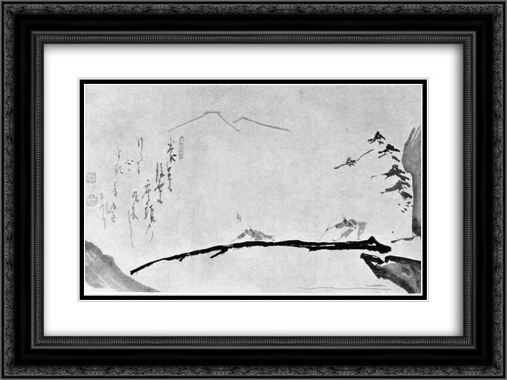 Blind Men Crossing a Bridge 24x18 Black Ornate Wood Framed Art Print Poster with Double Matting by Hakuin, Ekaku