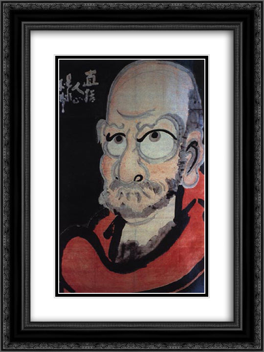 Daruma in Red 18x24 Black Ornate Wood Framed Art Print Poster with Double Matting by Hakuin, Ekaku