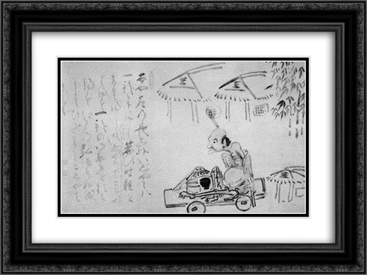 Lame Beggar on a Handcart 24x18 Black Ornate Wood Framed Art Print Poster with Double Matting by Hakuin, Ekaku