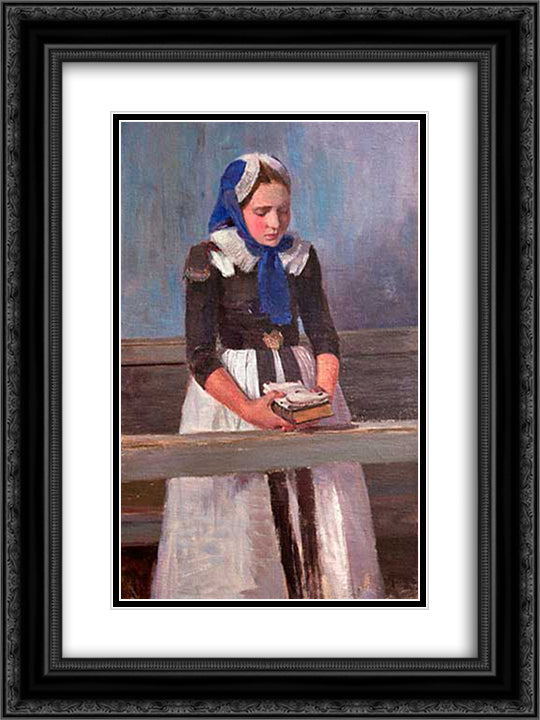 A Young Girl 18x24 Black Ornate Wood Framed Art Print Poster with Double Matting by Hans am Ende