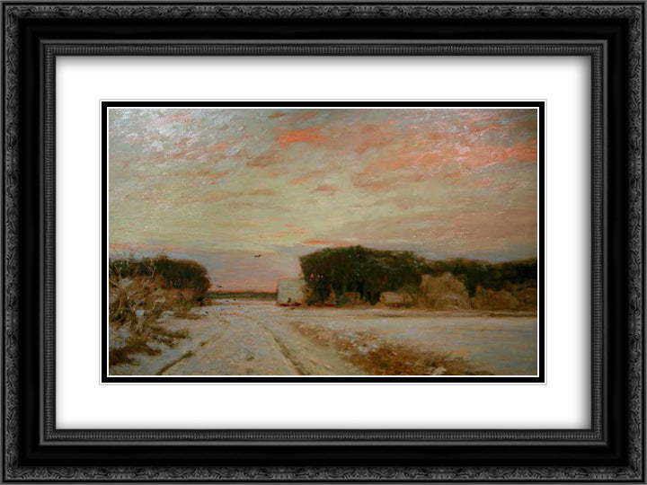 Winter in Worpswede 24x18 Black Ornate Wood Framed Art Print Poster with Double Matting by Hans am Ende