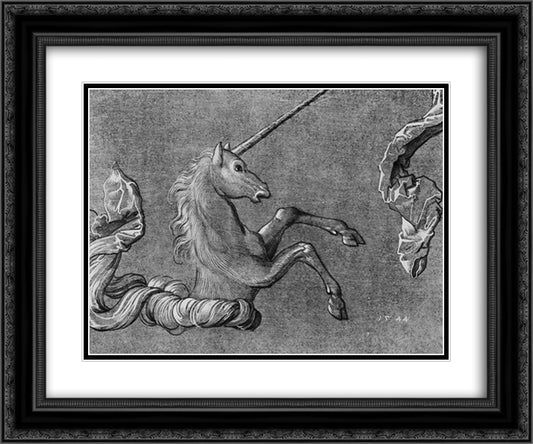 A study of Unicorn 24x20 Black Ornate Wood Framed Art Print Poster with Double Matting by Baldung, Hans