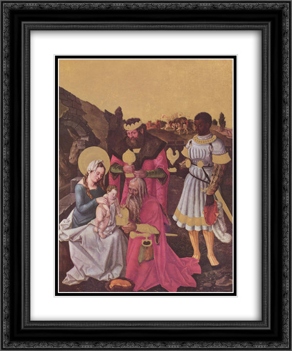 Adoration of the Magi 20x24 Black Ornate Wood Framed Art Print Poster with Double Matting by Baldung, Hans