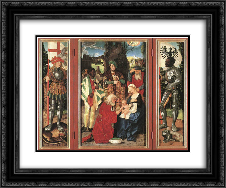 Adoration Of The Magi 24x20 Black Ornate Wood Framed Art Print Poster with Double Matting by Baldung, Hans
