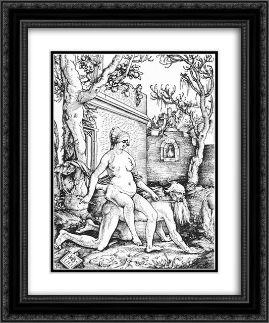 Aristotle and Phyllis 20x24 Black Ornate Wood Framed Art Print Poster with Double Matting by Baldung, Hans