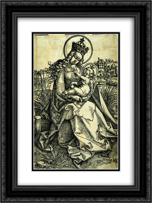 Madonna and Child 18x24 Black Ornate Wood Framed Art Print Poster with Double Matting by Baldung, Hans