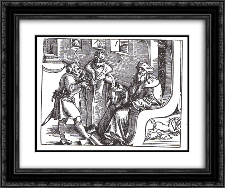 Marquard von Lindau ask and answer the Ten Commandments 24x20 Black Ornate Wood Framed Art Print Poster with Double Matting by Baldung, Hans