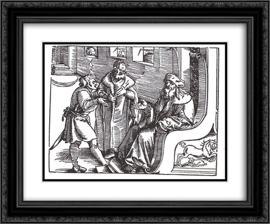 Marquard von Lindau ask and answer the Ten Commandments 24x20 Black Ornate Wood Framed Art Print Poster with Double Matting by Baldung, Hans