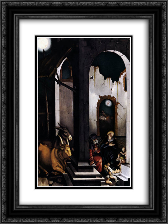 Nativity 18x24 Black Ornate Wood Framed Art Print Poster with Double Matting by Baldung, Hans
