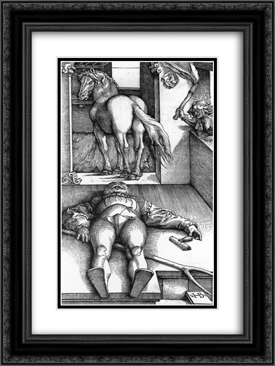 Sleeping Groom and Sorceress 18x24 Black Ornate Wood Framed Art Print Poster with Double Matting by Baldung, Hans
