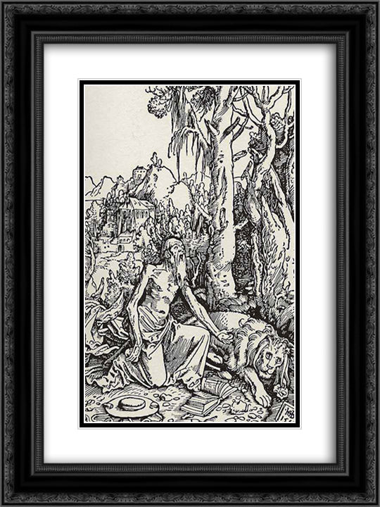 St. Jerome 18x24 Black Ornate Wood Framed Art Print Poster with Double Matting by Baldung, Hans