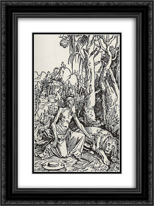 St. Jerome 18x24 Black Ornate Wood Framed Art Print Poster with Double Matting by Baldung, Hans