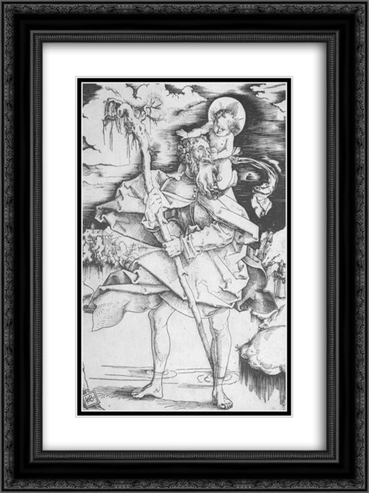 St Christopher 18x24 Black Ornate Wood Framed Art Print Poster with Double Matting by Baldung, Hans