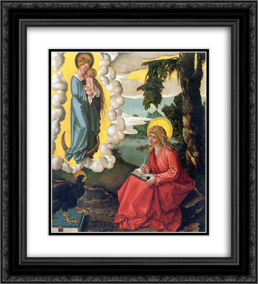 St John at Patmos 20x22 Black Ornate Wood Framed Art Print Poster with Double Matting by Baldung, Hans