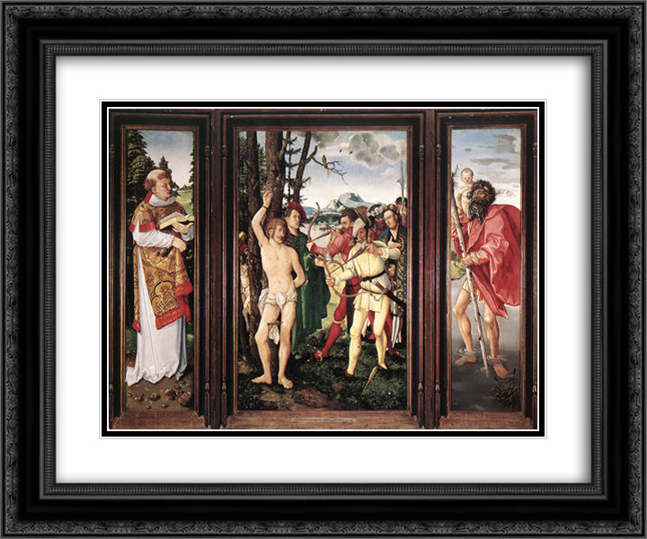 St Sebastian Altarpiece 24x20 Black Ornate Wood Framed Art Print Poster with Double Matting by Baldung, Hans