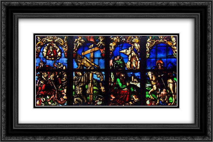 Stained glass windows in the Loch Family Chapel 24x16 Black Ornate Wood Framed Art Print Poster with Double Matting by Baldung, Hans