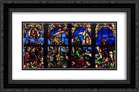 Stained glass windows in the Loch Family Chapel 24x16 Black Ornate Wood Framed Art Print Poster with Double Matting by Baldung, Hans