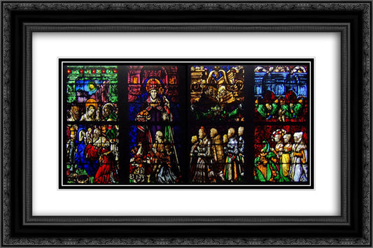 Stained glass windows in the Sturzel Family Chapel 24x16 Black Ornate Wood Framed Art Print Poster with Double Matting by Baldung, Hans