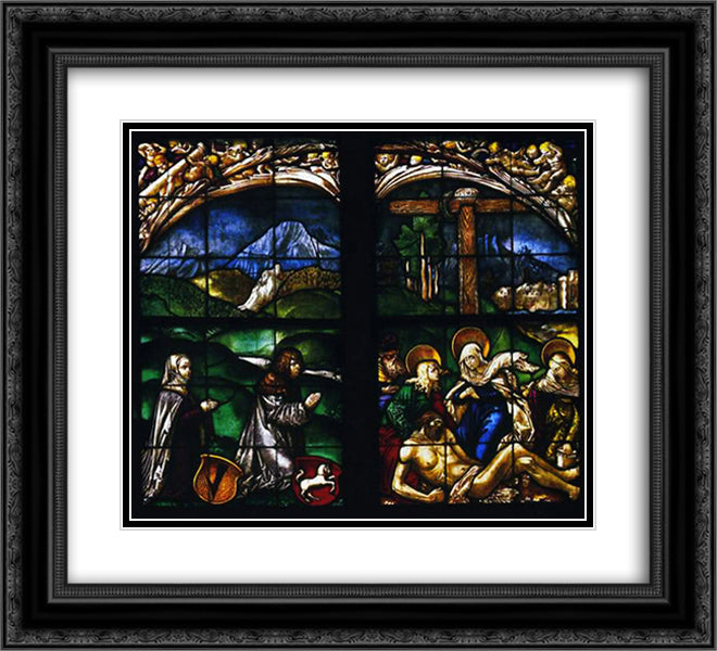 The stained glass windows in the home Hofer Family Chapel 22x20 Black Ornate Wood Framed Art Print Poster with Double Matting by Baldung, Hans