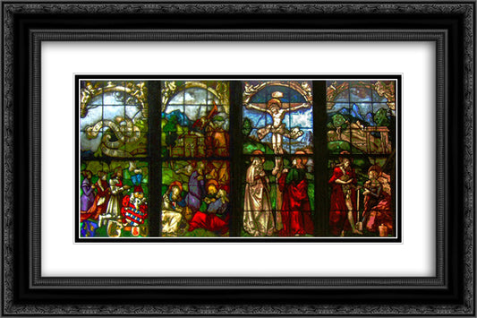 These stained glass windows in the Blumeneck Family Chapel 24x16 Black Ornate Wood Framed Art Print Poster with Double Matting by Baldung, Hans