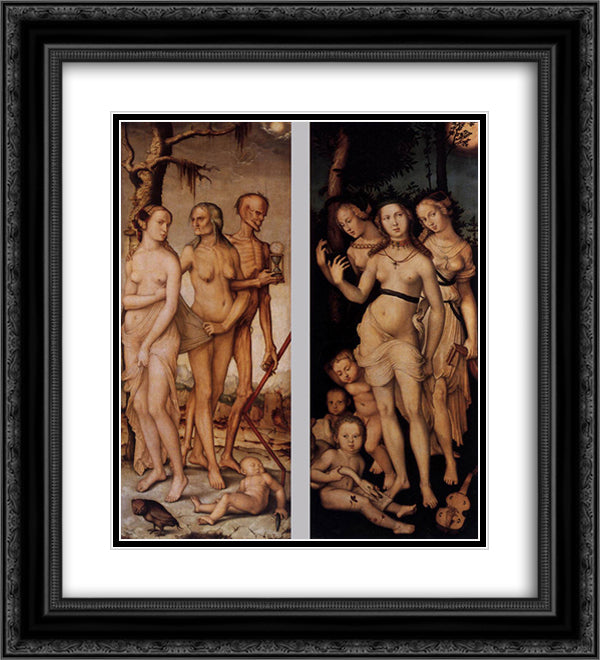 Three Ages of Man and Three Graces 20x22 Black Ornate Wood Framed Art Print Poster with Double Matting by Baldung, Hans