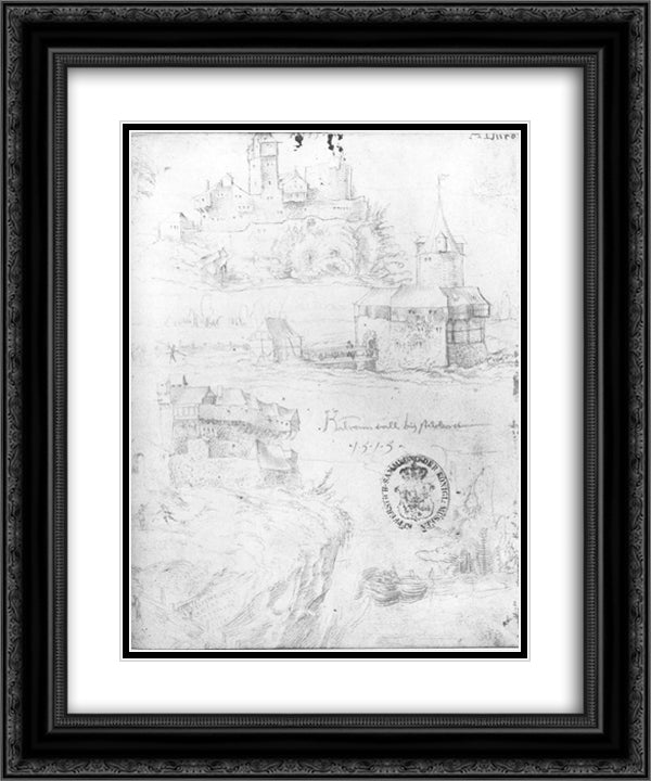 Three Swabian castles 20x24 Black Ornate Wood Framed Art Print Poster with Double Matting by Baldung, Hans