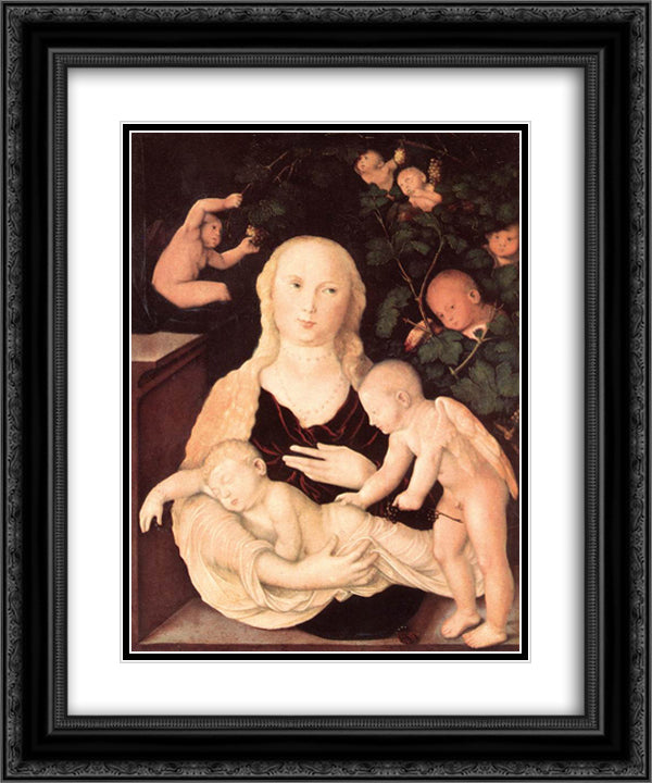 Virgin Of The Vine Trellis 20x24 Black Ornate Wood Framed Art Print Poster with Double Matting by Baldung, Hans