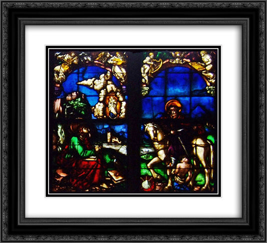 Western stained glass window in the Loch Family Chapel 22x20 Black Ornate Wood Framed Art Print Poster with Double Matting by Baldung, Hans